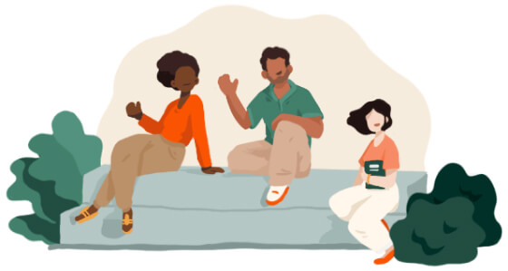 Persons sitting on stairs
